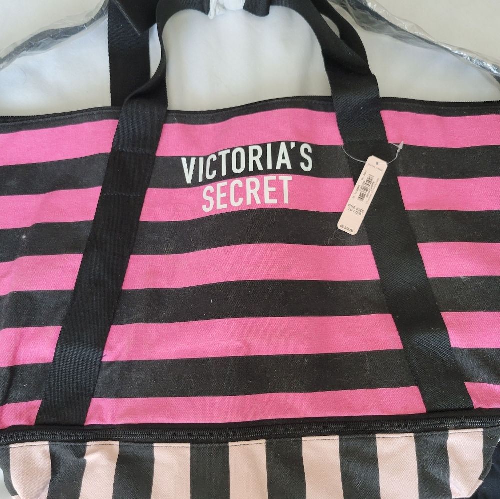 Victoria's Secret Pink and Black Striped Tote